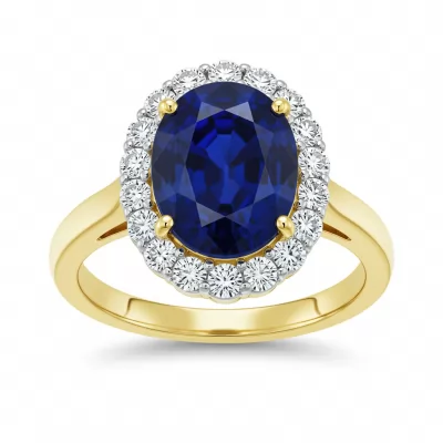 Round Blue Center Stone Ring For Women